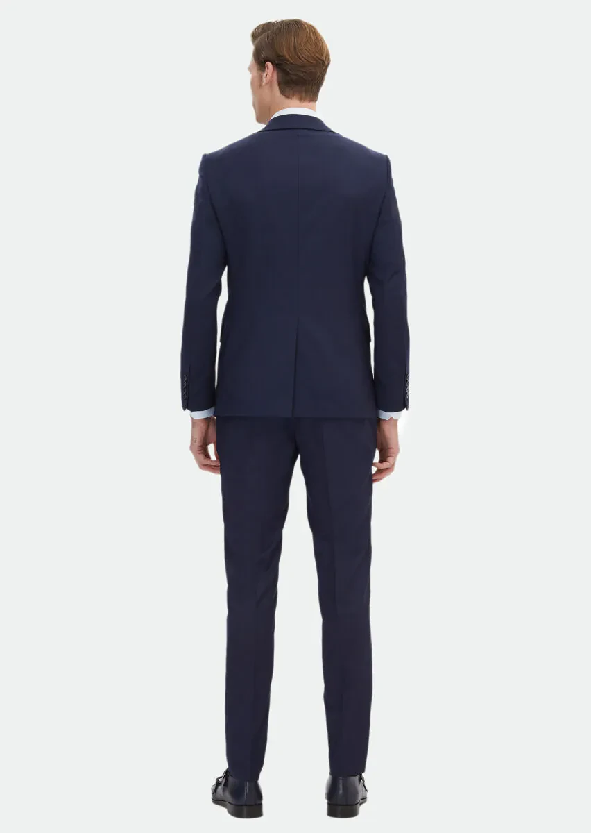 Lacivert Çizgili Modern Fit Yün Karışımlı Takım Elbise - 9