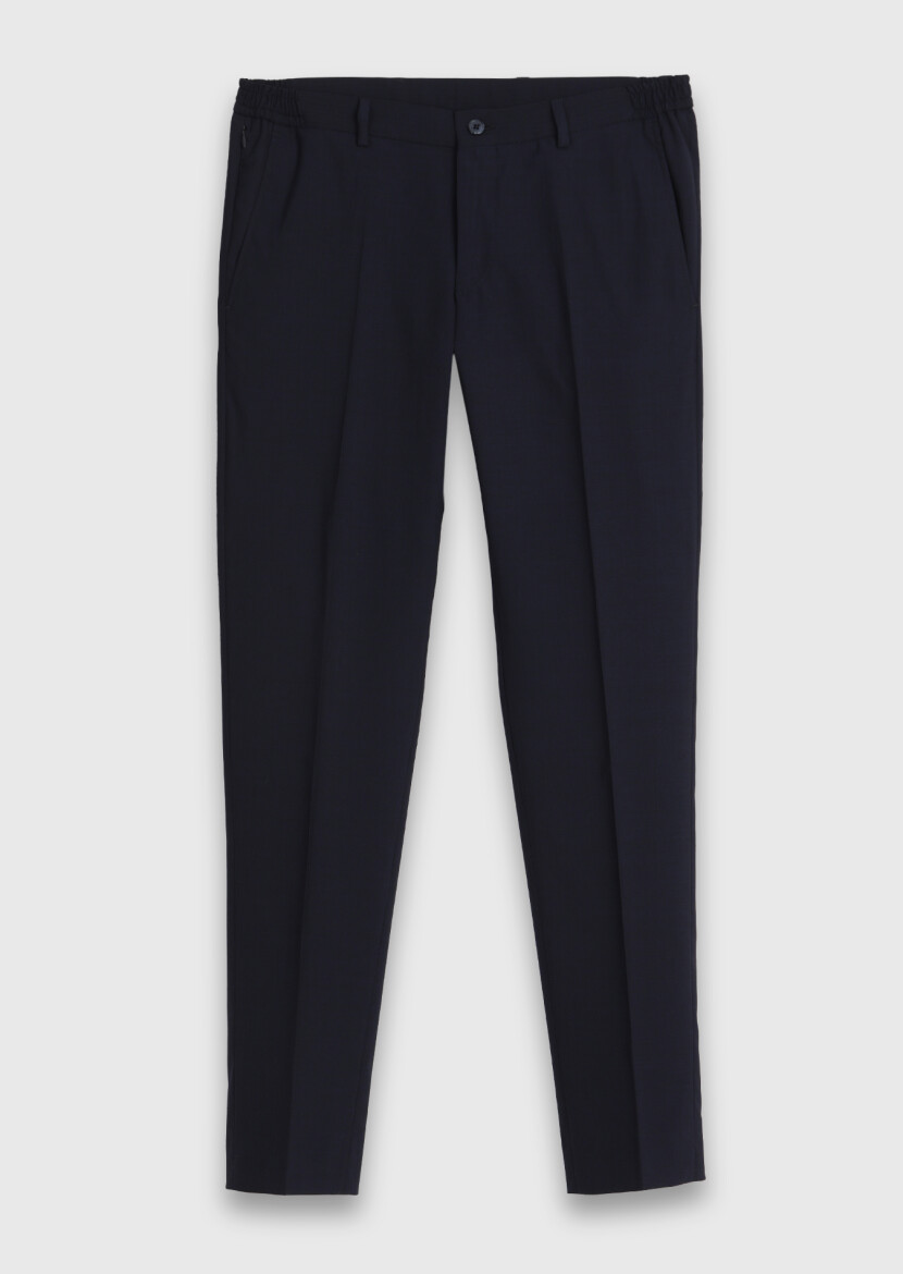 Lacivert Çizgili Modern Fit Yün Karışımlı Takım Elbise - 6