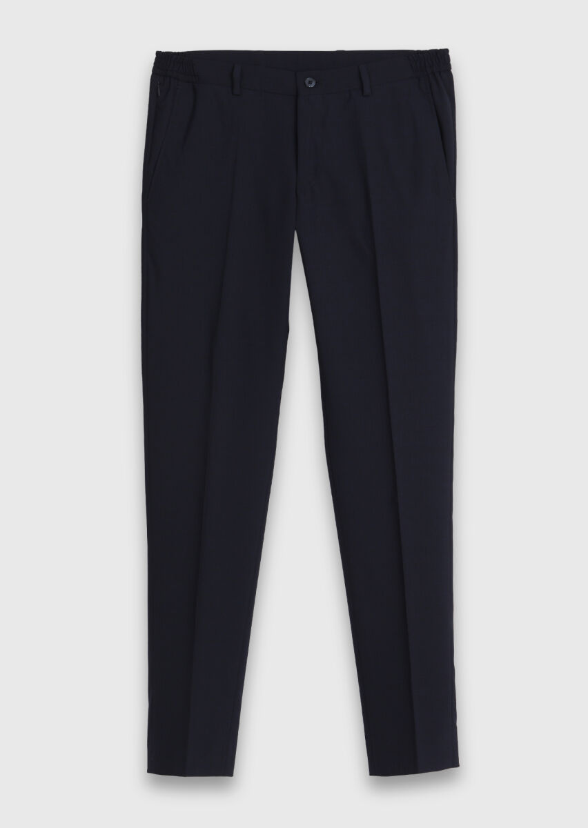 Lacivert Çizgili Modern Fit Yün Karışımlı Takım Elbise - 6