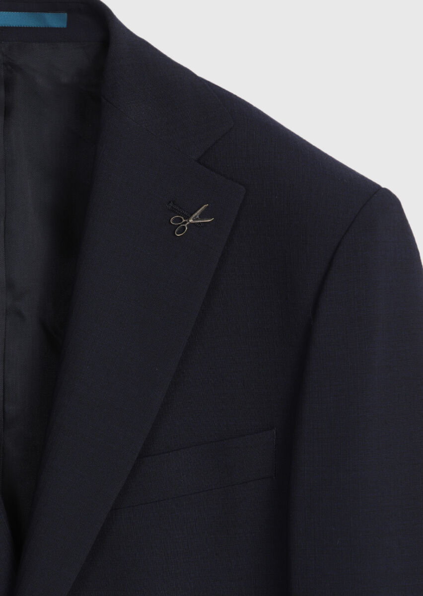 Lacivert Çizgili Modern Fit Yün Karışımlı Takım Elbise - 7
