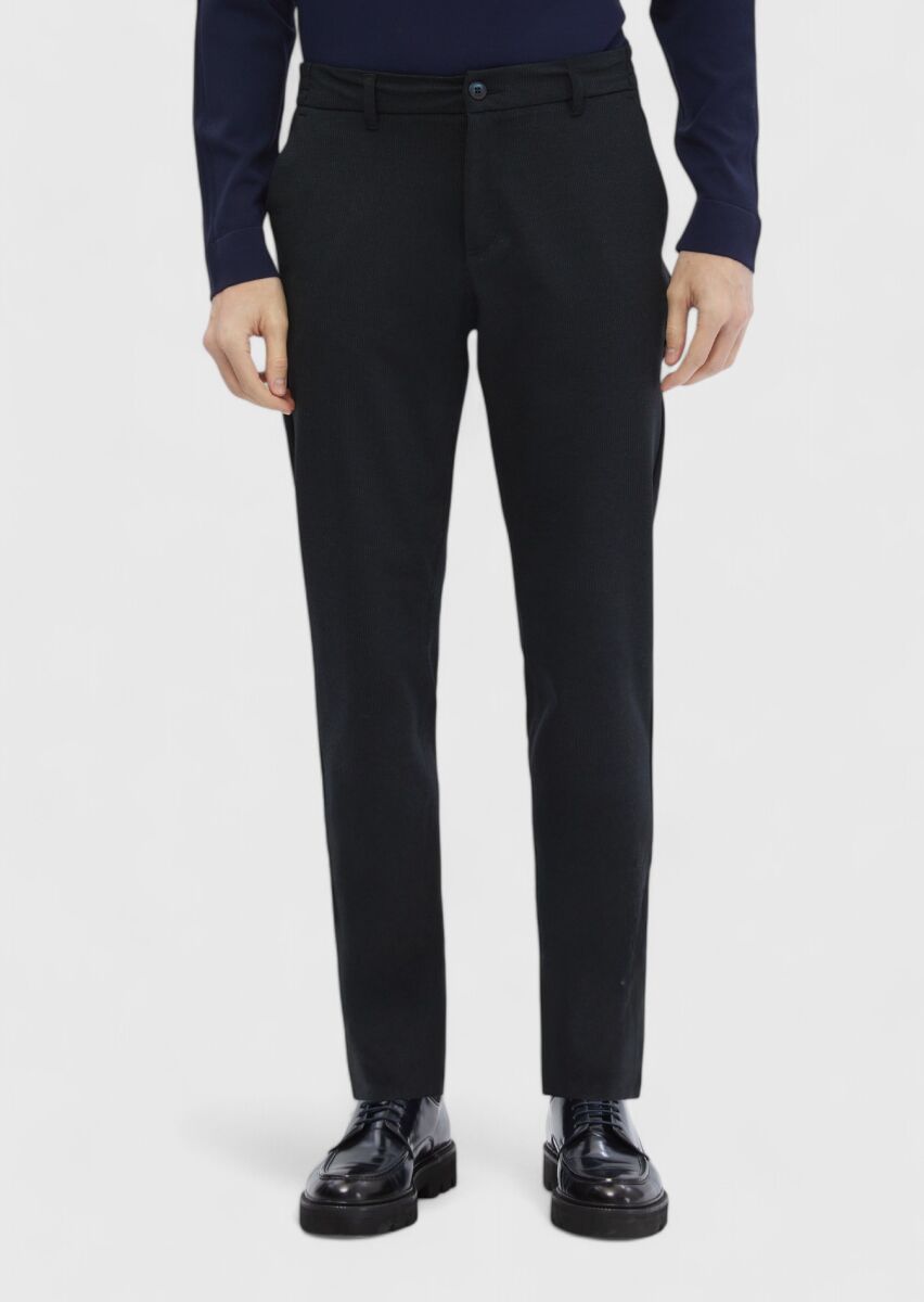 Lacivert Çizgili Örme Jogging Fit Casual Pantolon - 1