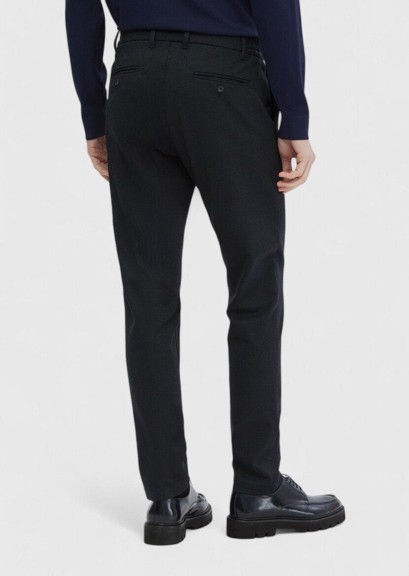 Lacivert Çizgili Örme Jogging Fit Casual Pantolon 