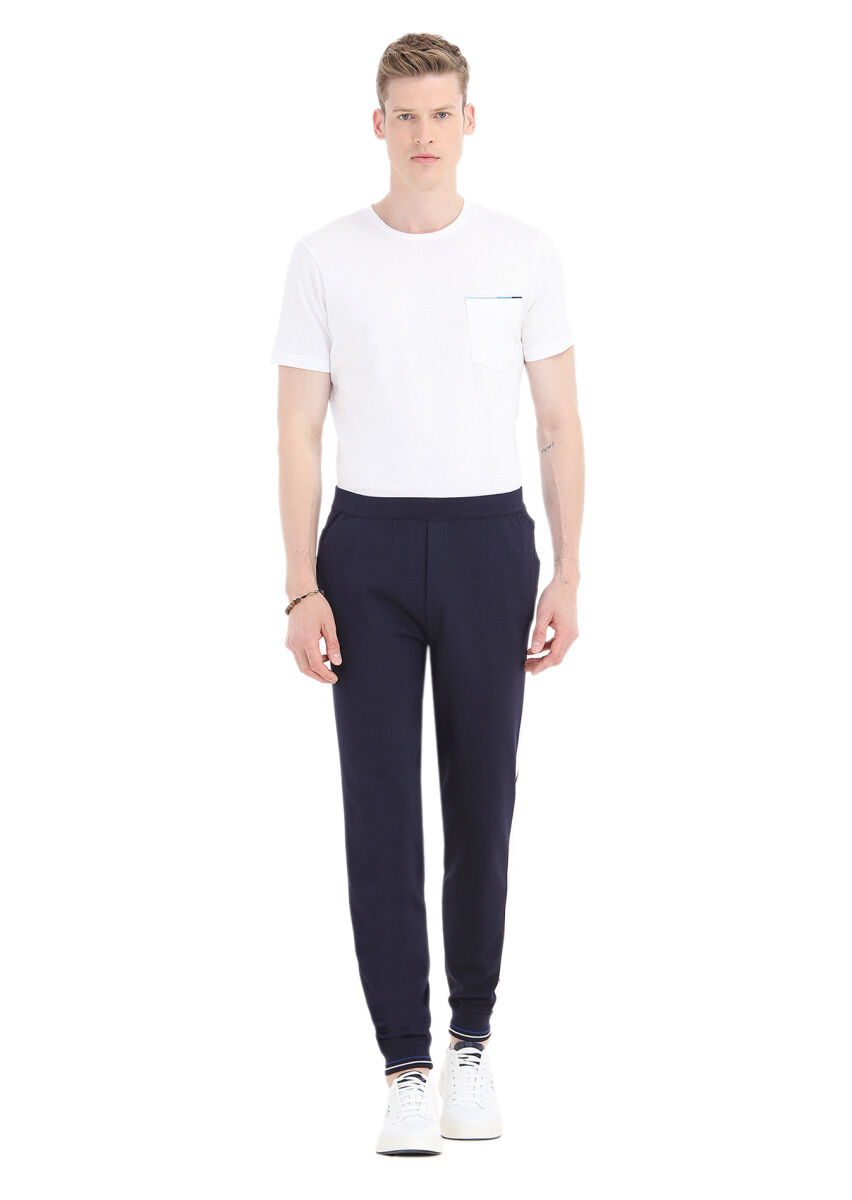 Lacivert Çizgili Örme Jogging Fit Casual Triko Pantolon - 2