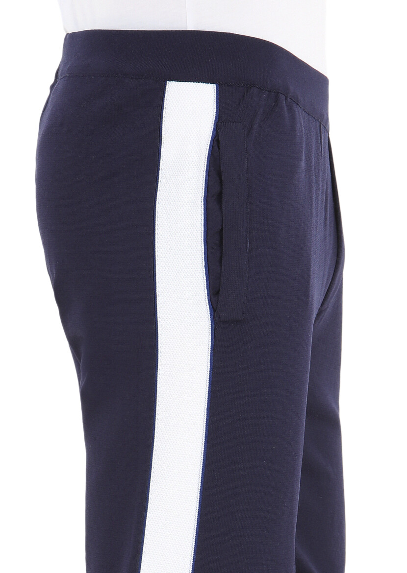 Lacivert Çizgili Örme Jogging Fit Casual Triko Pantolon - 4