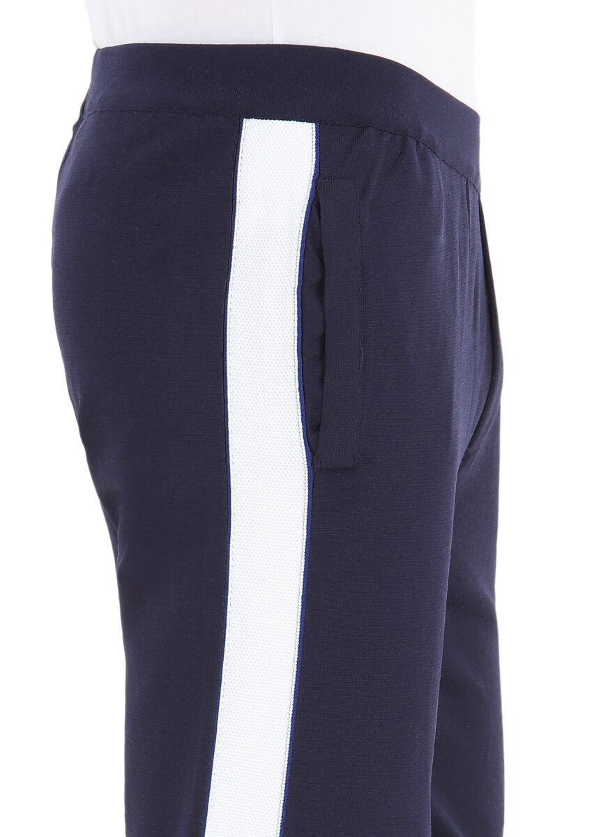 Lacivert Çizgili Örme Jogging Fit Casual Triko Pantolon - 4