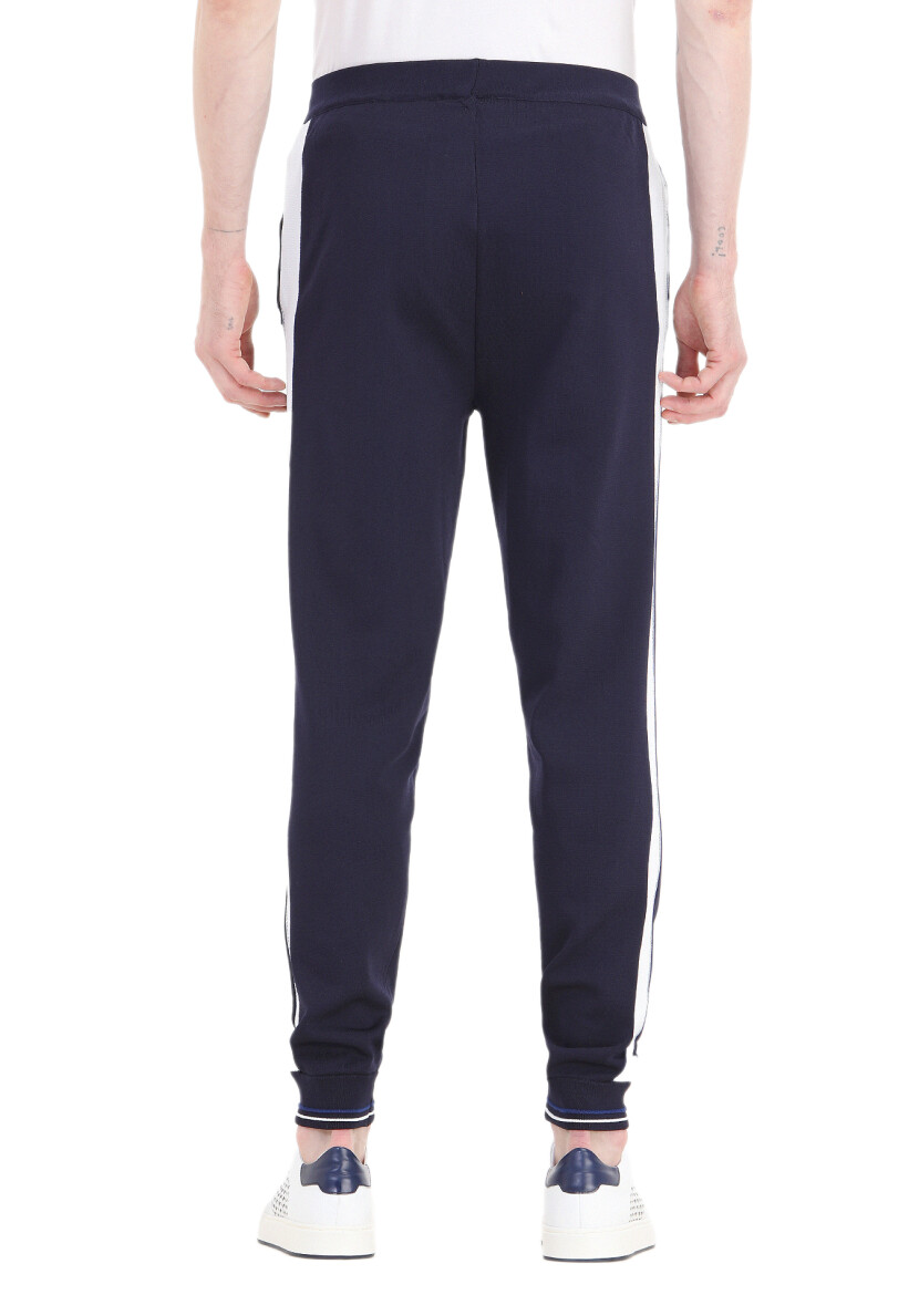 Lacivert Çizgili Örme Jogging Fit Casual Triko Pantolon - 5
