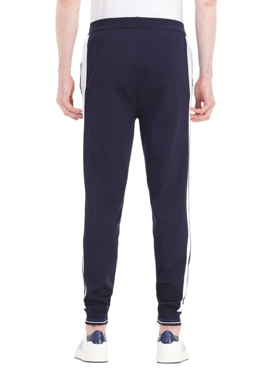 Lacivert Çizgili Örme Jogging Fit Casual Triko Pantolon - 5
