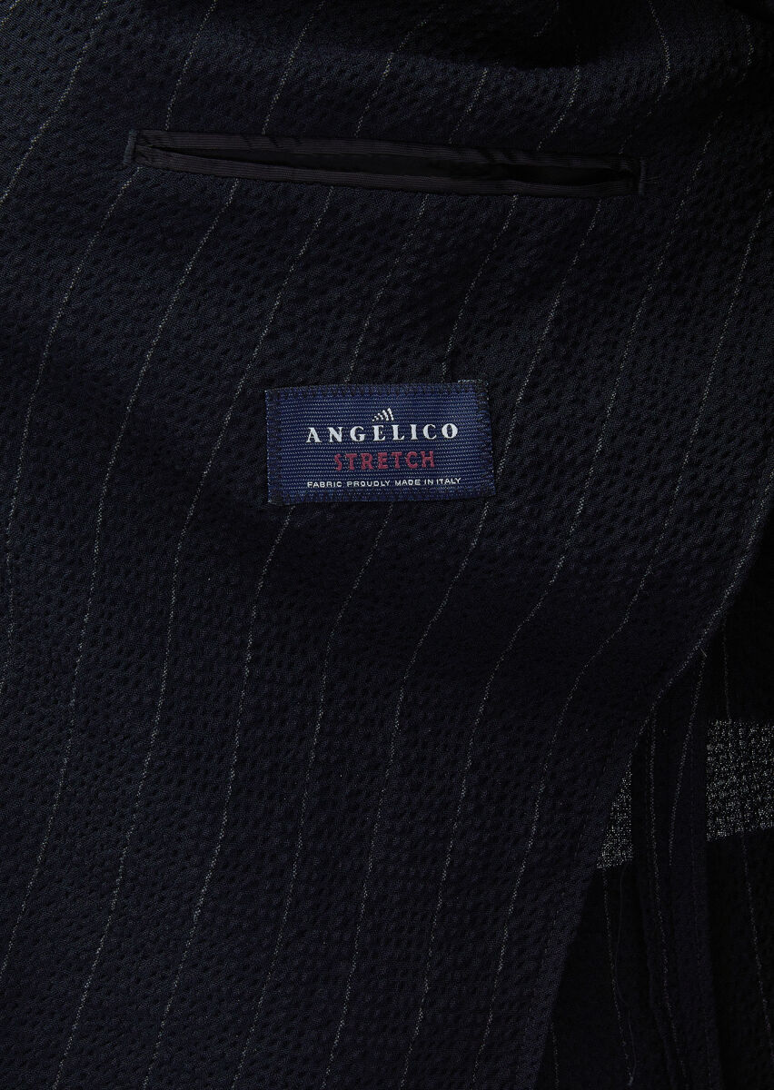 Lacivert Çizgili Oversize Fit Pamuk Karışımlı Takım Elbise - 8