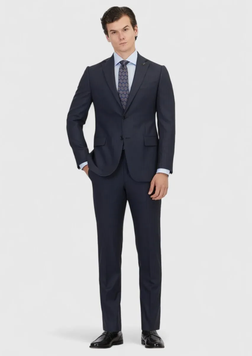 Lacivert Çizgili Regular Fit %100 Yün Takım Elbise - 2