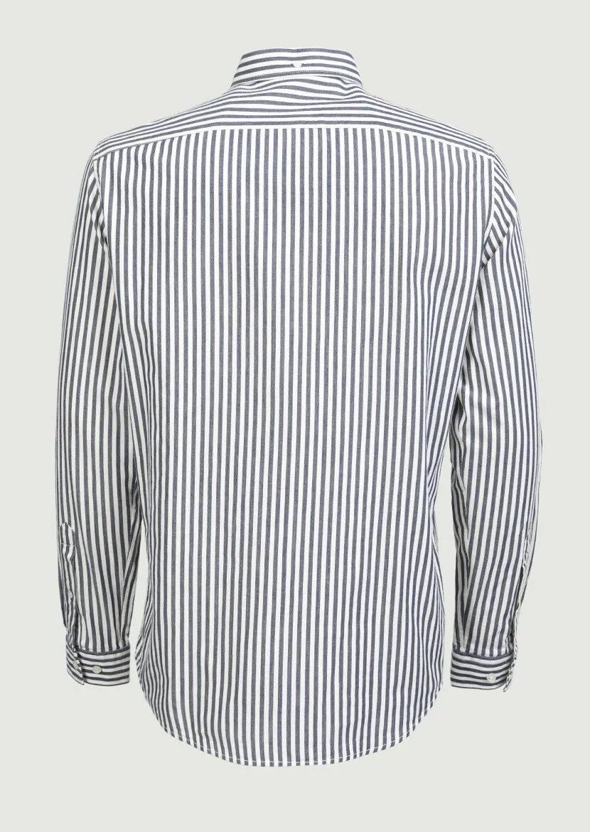 Lacivert Çizgili Regular Fit Dokuma Casual %100 Pamuk Gömlek - 7