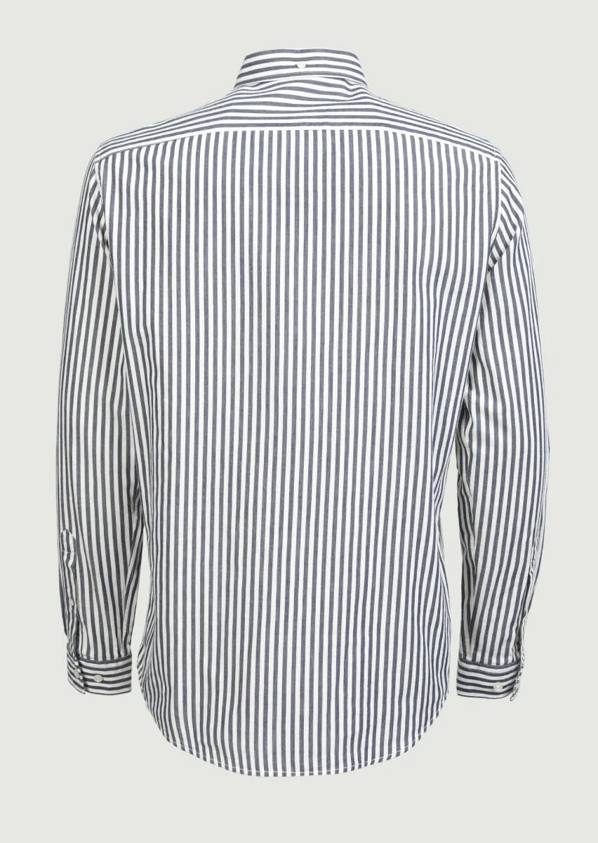 Lacivert Çizgili Regular Fit Dokuma Casual %100 Pamuk Gömlek - 7