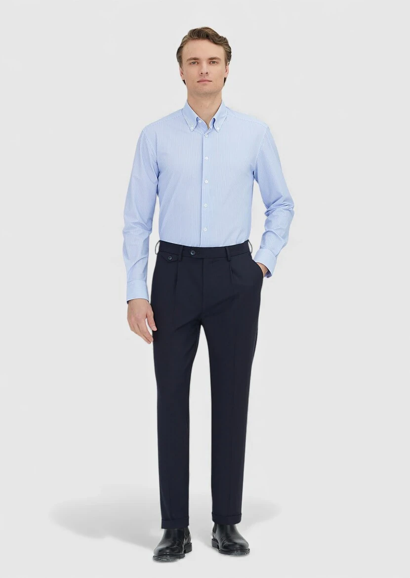 Lacivert Çizgili Regular Fit Klasik Gömlek - RAMSEY
