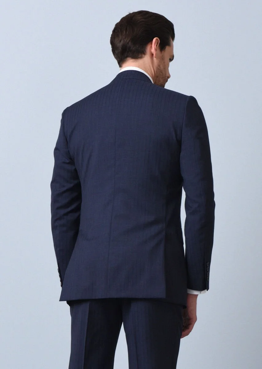 Lacivert Çizgili Thin&taller Slim Fit %100 Yün Takım Elbise - 5
