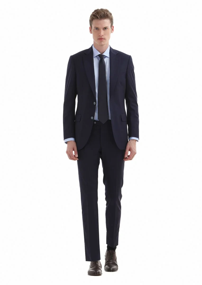 Lacivert Çizgili Thin&taller Slim Fit %100 Yün Takım Elbise - 1