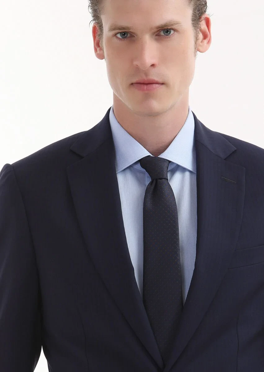 Lacivert Çizgili Thin&taller Slim Fit %100 Yün Takım Elbise - 3