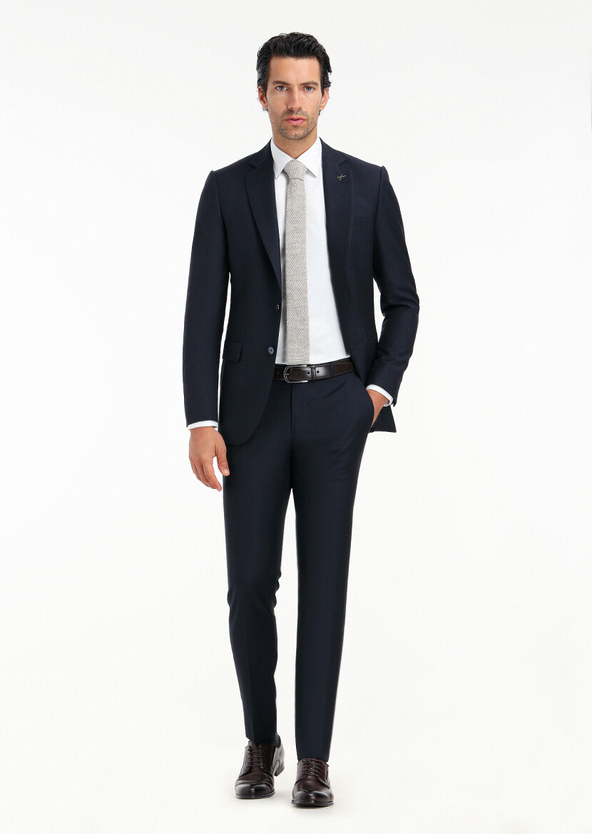 Lacivert Çizgili Thin&taller Slim Fit %100 Yün Takım Elbise 