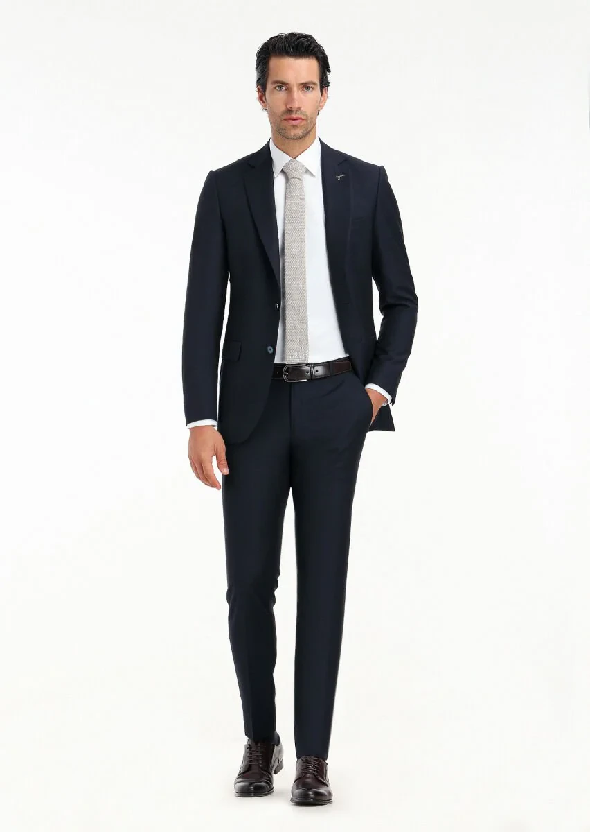 Lacivert Çizgili Thin&taller Slim Fit %100 Yün Takım Elbise - 1