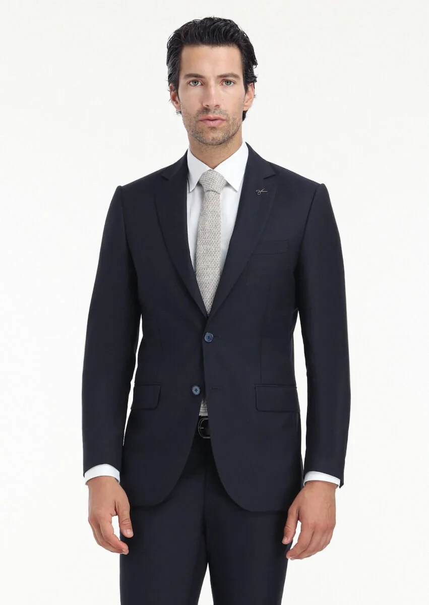 Lacivert Çizgili Thin&taller Slim Fit %100 Yün Takım Elbise - 2