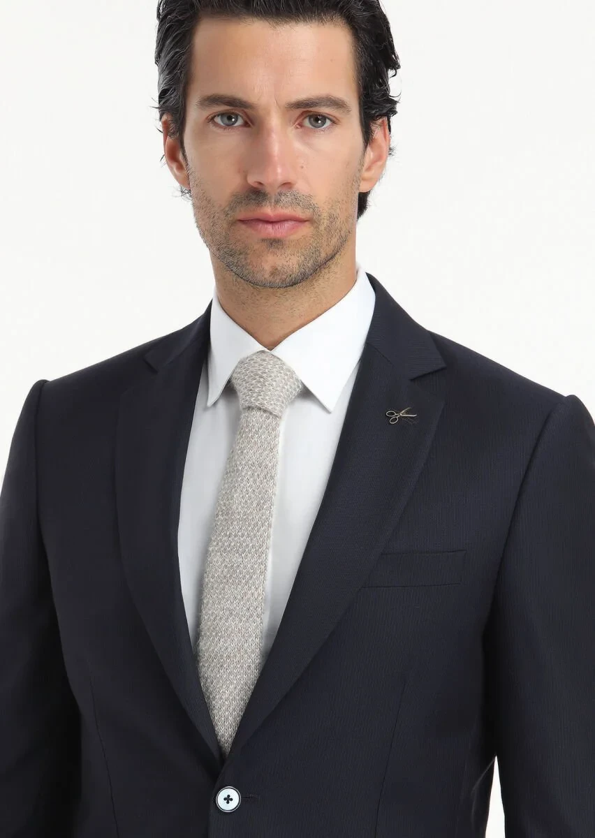Lacivert Çizgili Thin&taller Slim Fit %100 Yün Takım Elbise - 3