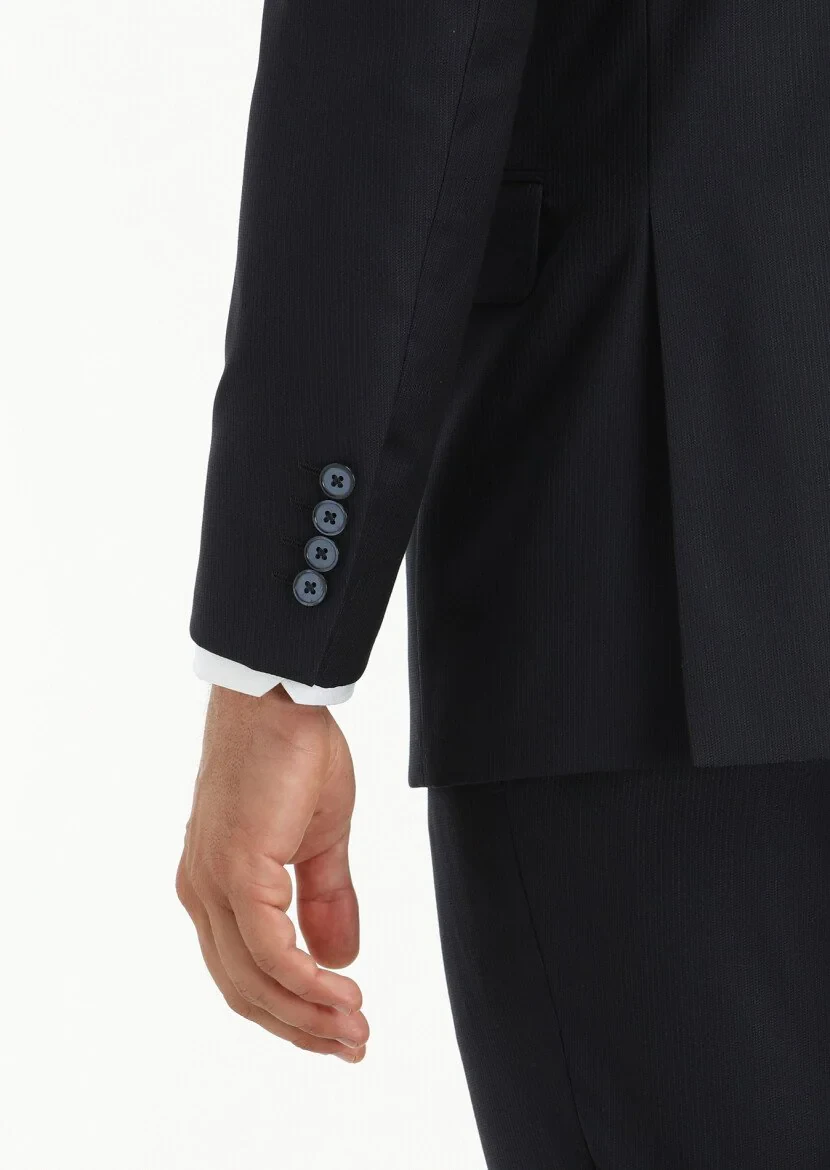 Lacivert Çizgili Thin&taller Slim Fit %100 Yün Takım Elbise - 4