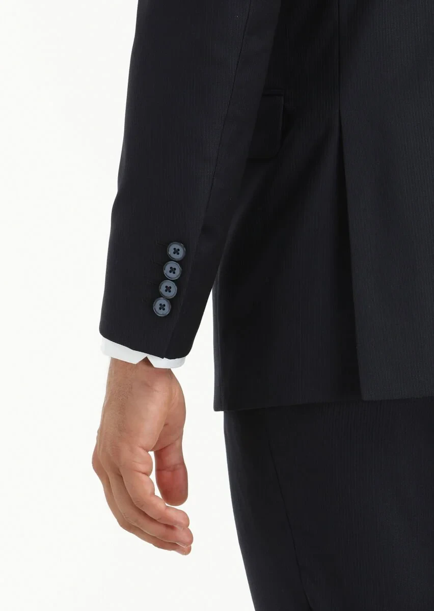 Lacivert Çizgili Thin&taller Slim Fit %100 Yün Takım Elbise - 4