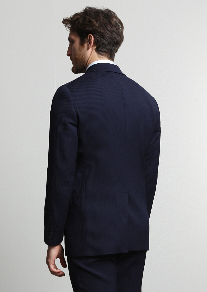 Lacivert Çizgili Thin&taller Slim Fit Yün Karışımlı Takım Elbise - 4