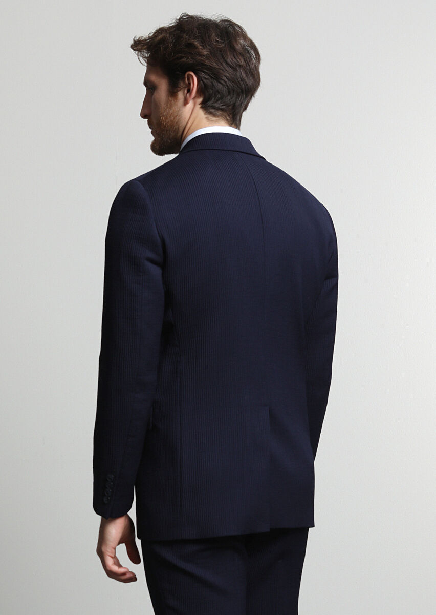 Lacivert Çizgili Thin&taller Slim Fit Yün Karışımlı Takım Elbise - 4