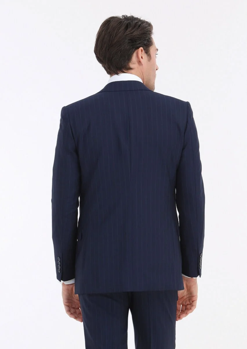 Lacivert Çizgili Thin&taller Slim Fit Yün Karışımlı Takım Elbise - 5
