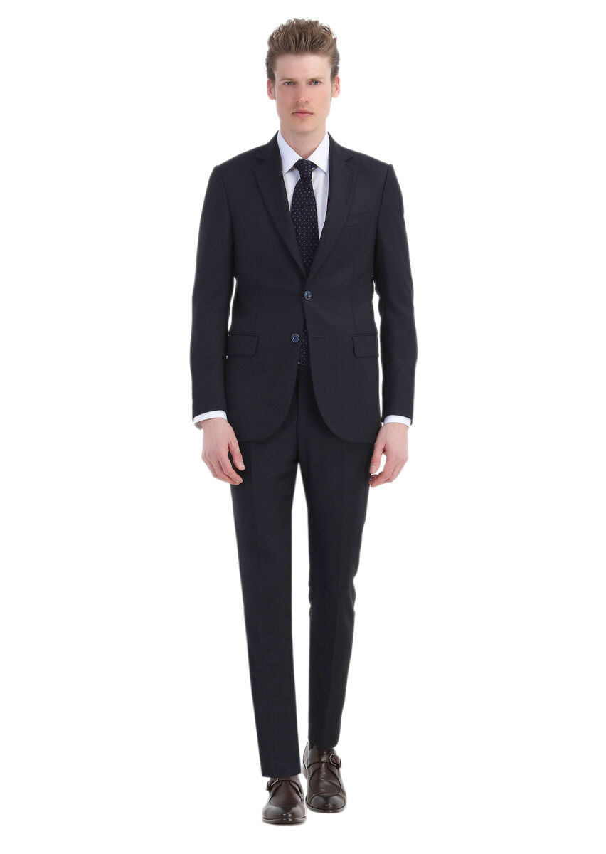 Lacivert Çizgili Thin&taller Slim Fit Yün Karışımlı Takım Elbise - 1