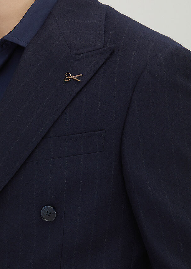 Lacivert Çizgili Zeroweight Slim Fit %100 Yün Takım Elbise - 4