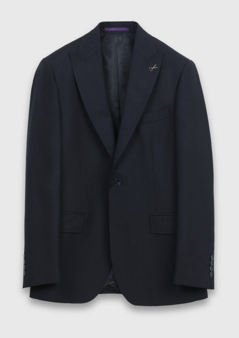 Lacivert Çizgili Zeroweight Slim Fit %100 Yün Takım Elbise - 5
