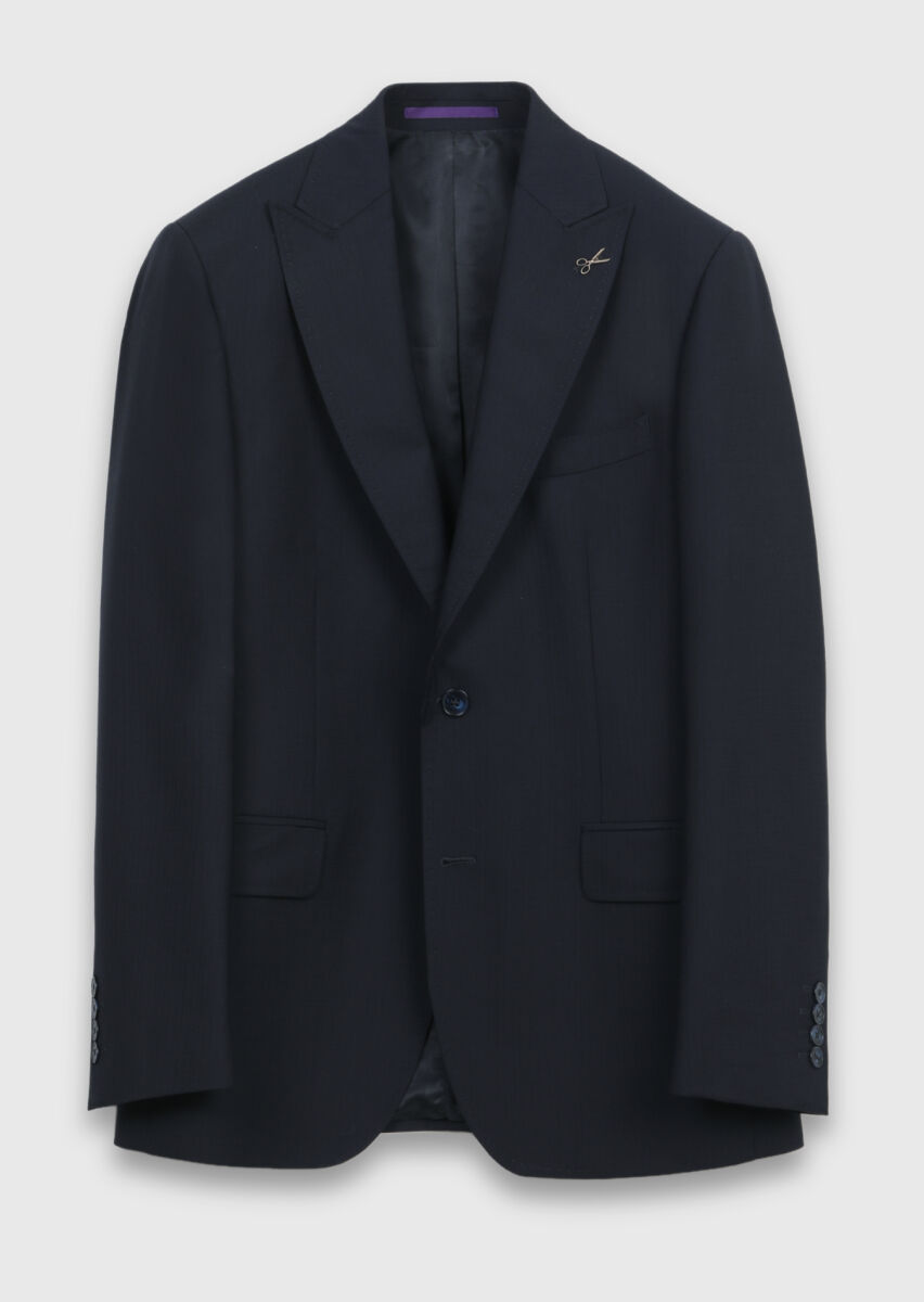 Lacivert Çizgili Zeroweight Slim Fit %100 Yün Takım Elbise - 5