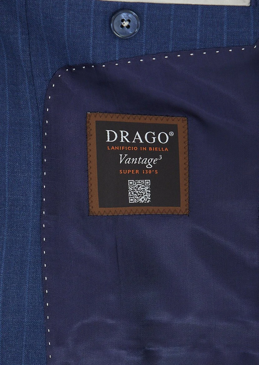 Lacivert Çizgili Zeroweight Slim Fit %100 Yün Takım Elbise - 5