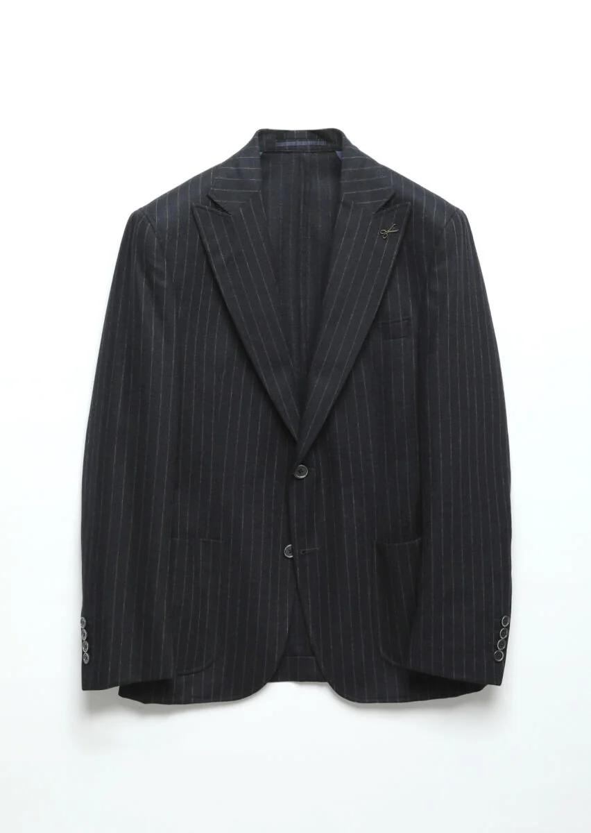 Lacivert Çizgili Zeroweight Slim Fit Yün Karışımlı Ceket - 7