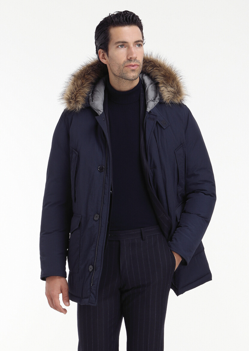 Lacivert Çizgili Zeroweight Slim Fit Yün Karışımlı Takım Elbise - 4
