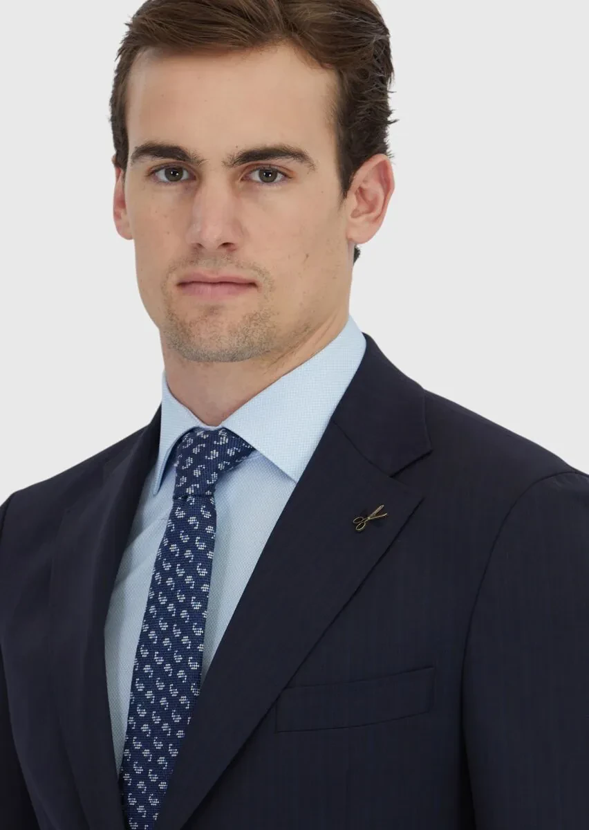 Lacivert Çizgili Zeroweight Slim Fit Yün Karışımlı Takım Elbise - 4