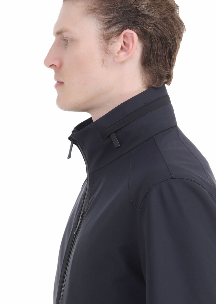 Lacivert Comfort Fit Kapüşonlu Spor Dokuma Mont - 5