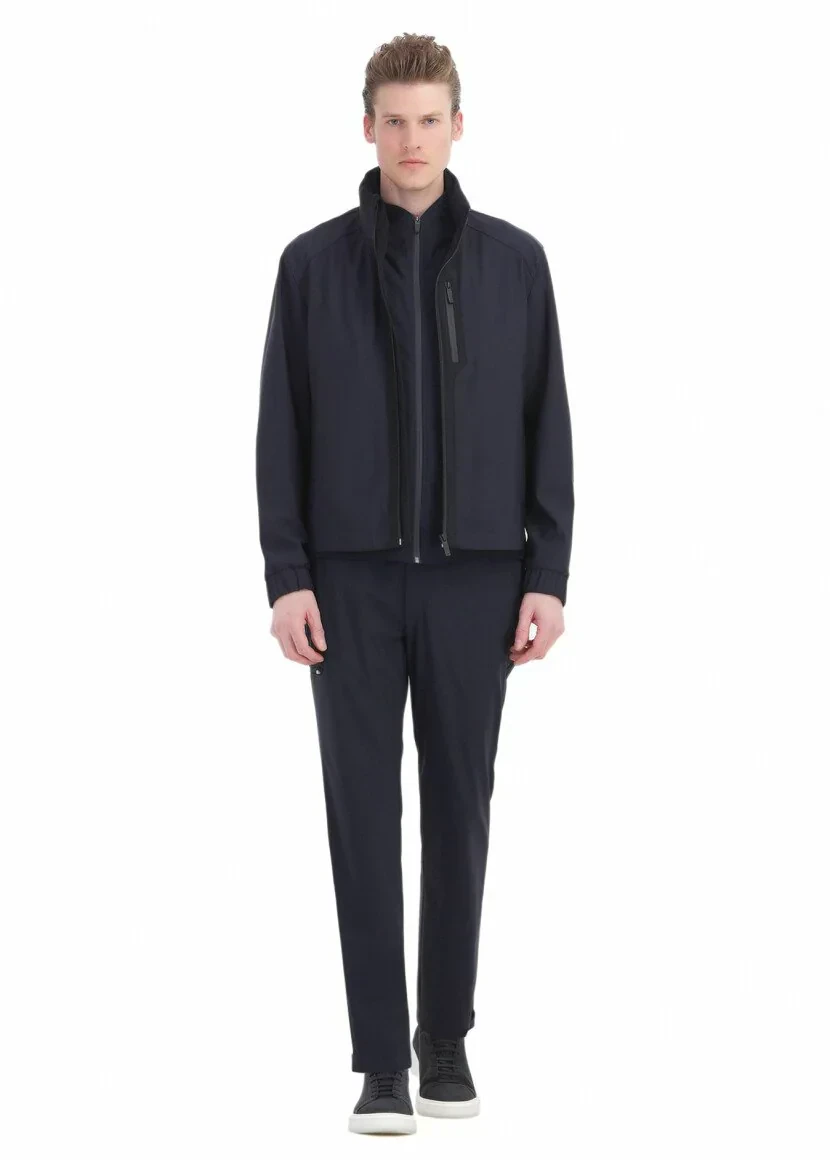 Lacivert Comfort Fit Kapüşonlu Spor Dokuma Mont - 2