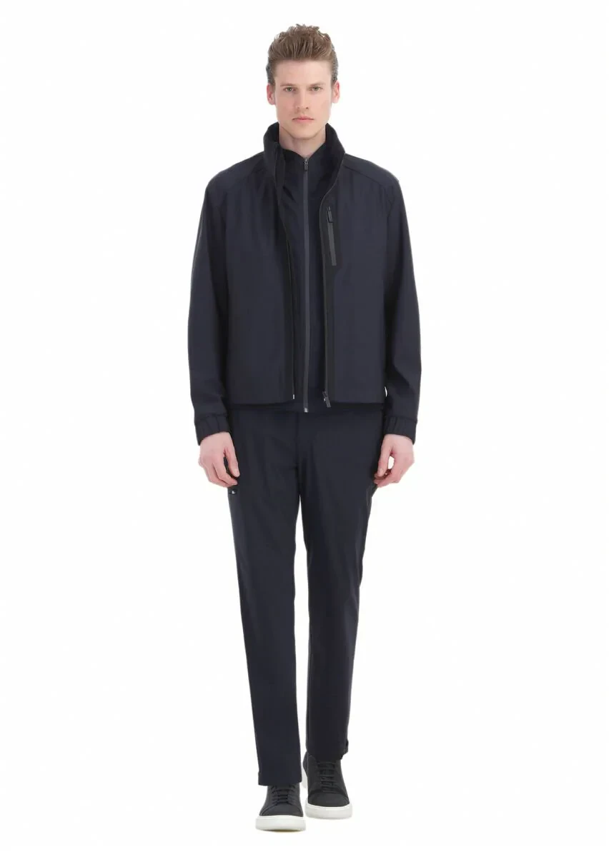 Lacivert Comfort Fit Kapüşonlu Spor Dokuma Mont - 2