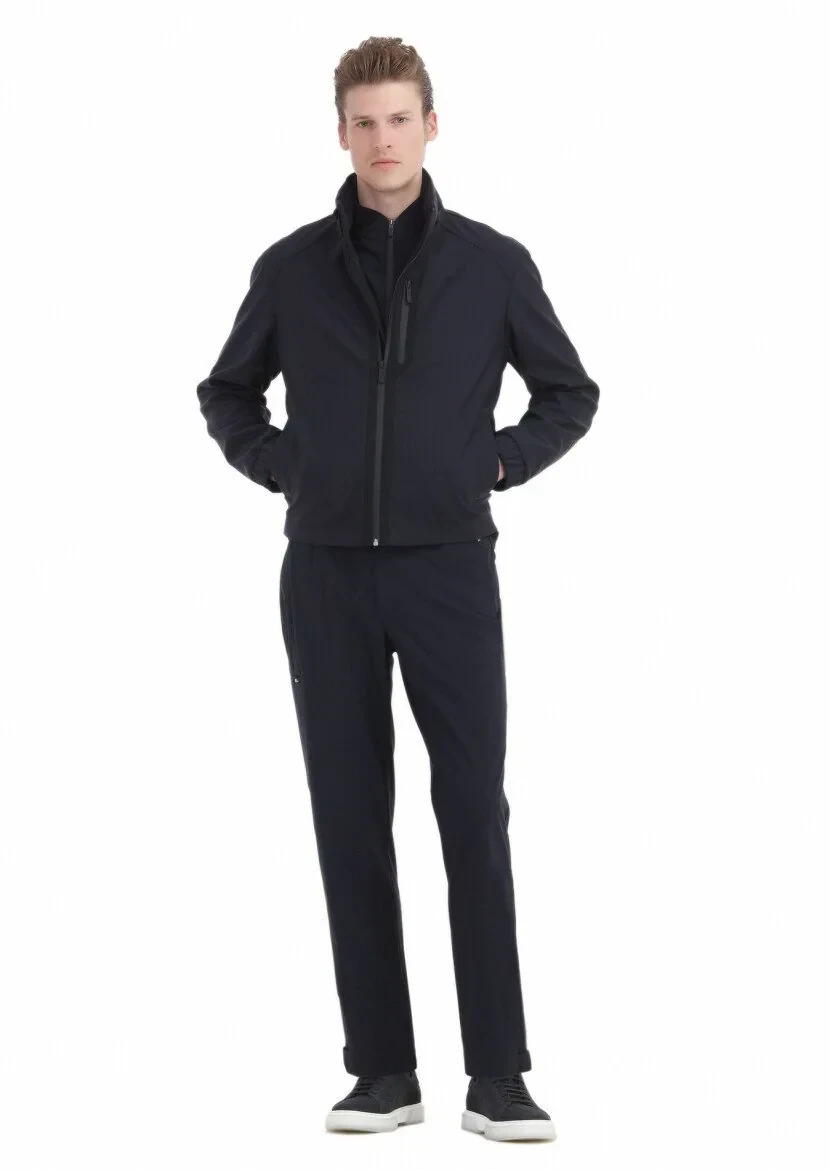 Lacivert Comfort Fit Kapüşonlu Spor Dokuma Mont - 3