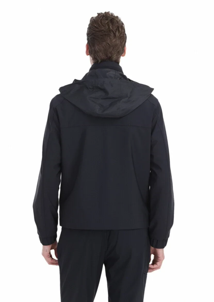 Lacivert Comfort Fit Kapüşonlu Spor Dokuma Mont - 8
