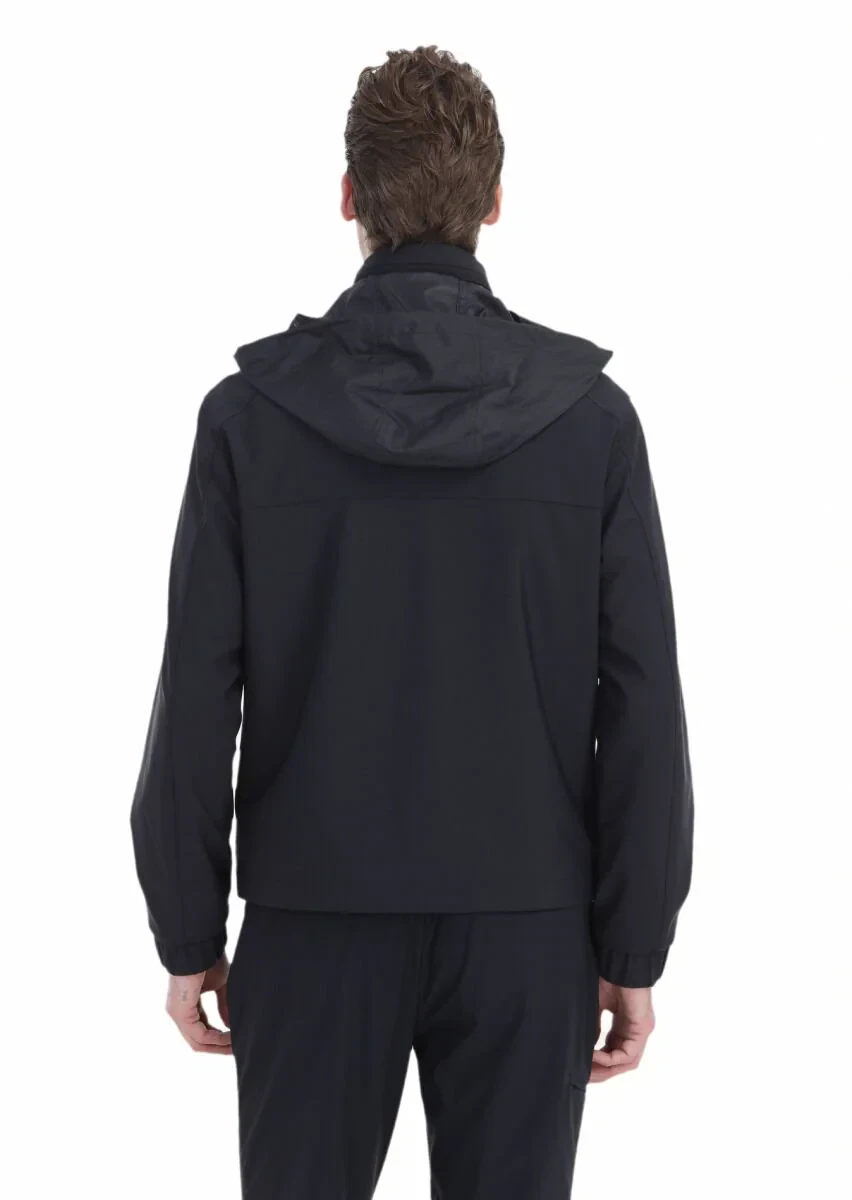 Lacivert Comfort Fit Kapüşonlu Spor Dokuma Mont - 8