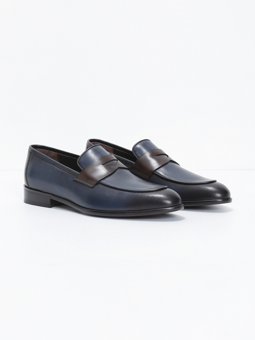 Lacivert Deri Klasik Loafer 