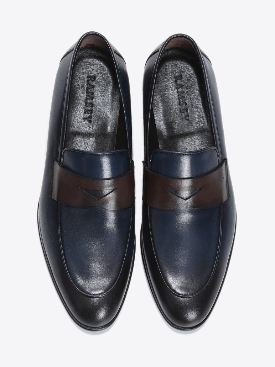 Lacivert Deri Klasik Loafer - 5