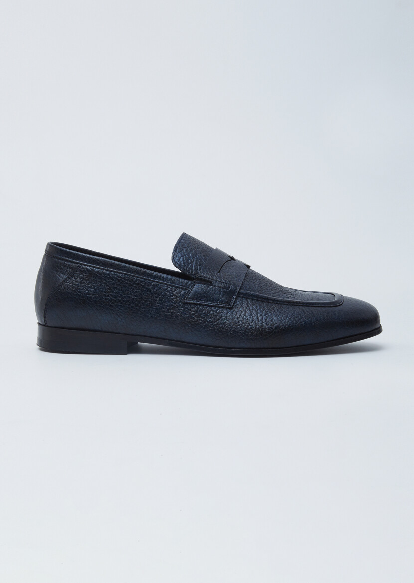 Lacivert Deri Klasik Loafer - 1