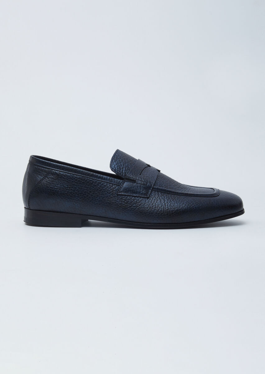 Lacivert Deri Klasik Loafer - 1