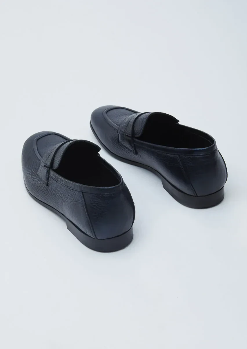 Lacivert Deri Klasik Loafer - 5