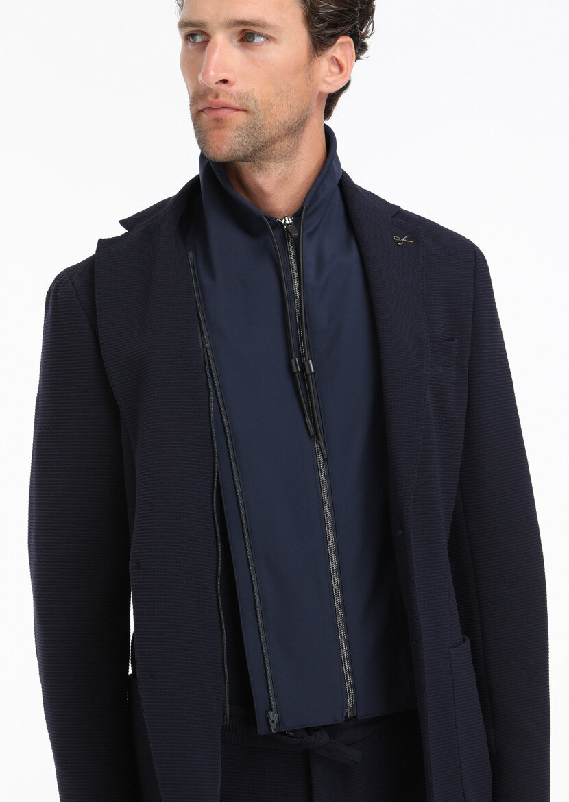 Lacivert Desenli Comfort Fit Örme Takım Elbise - 3