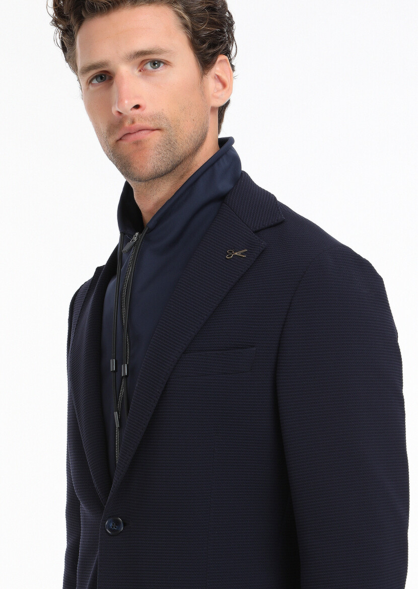 Lacivert Desenli Comfort Fit Örme Takım Elbise - 6