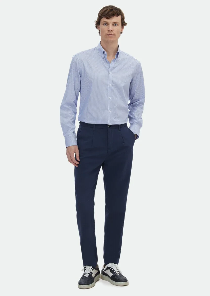 Lacivert Desenli Dokuma Jogging Fit Casual Pamuk Karışımlı Pantolon - 1